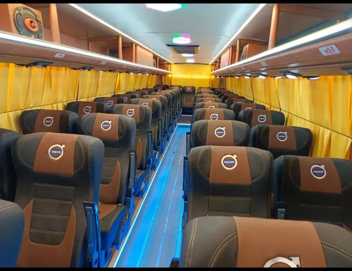 Luxury coach, seating with curtains drawn