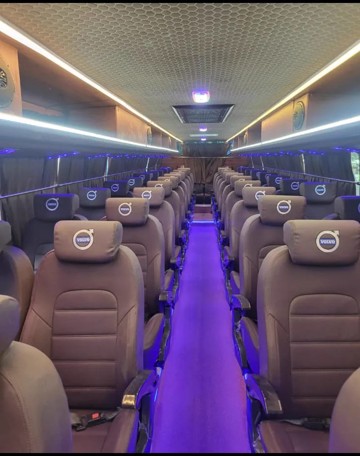 Luxury coach, ambient lighting down the aisle