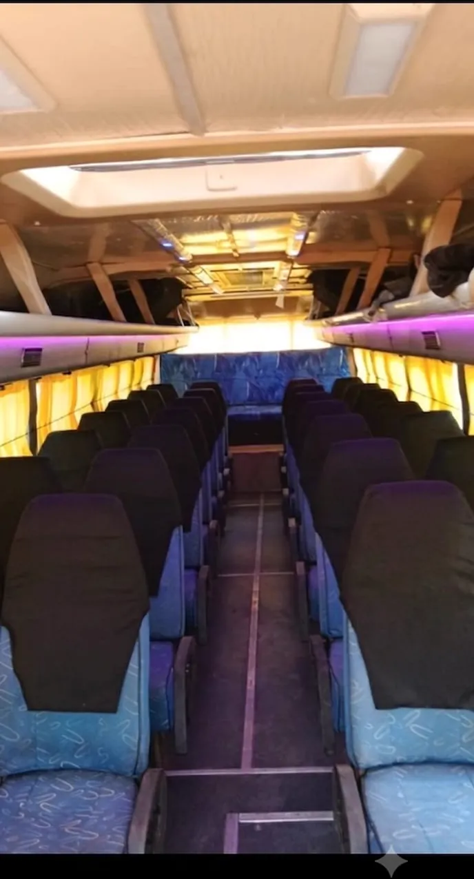 33 seater AC mini bus, seating down the aisle