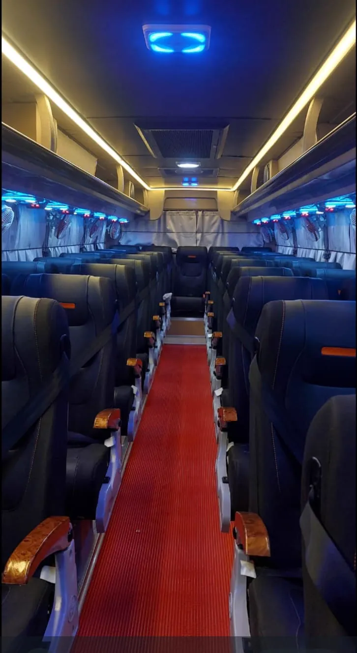 35 seater BharatBenz, inside with ambient lighting