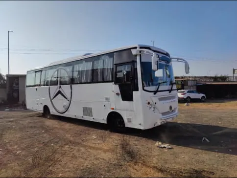 35 seater BharatBenz, front and entry door