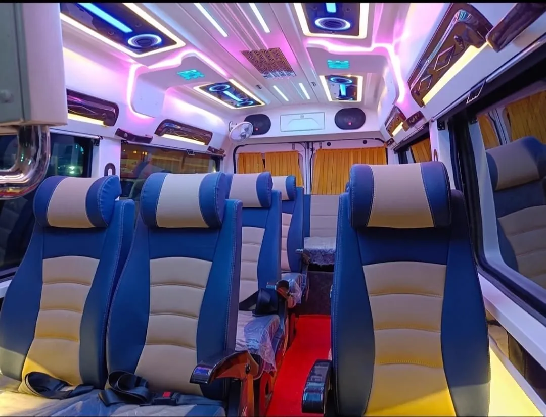 Tempo traveller, blue and cream seating